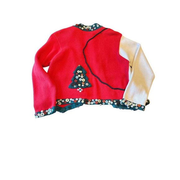 Vintage Lisa Nichols Ugly Christmas Sweater Cardigan With Button Tree Design & R - Picture 7 of 7